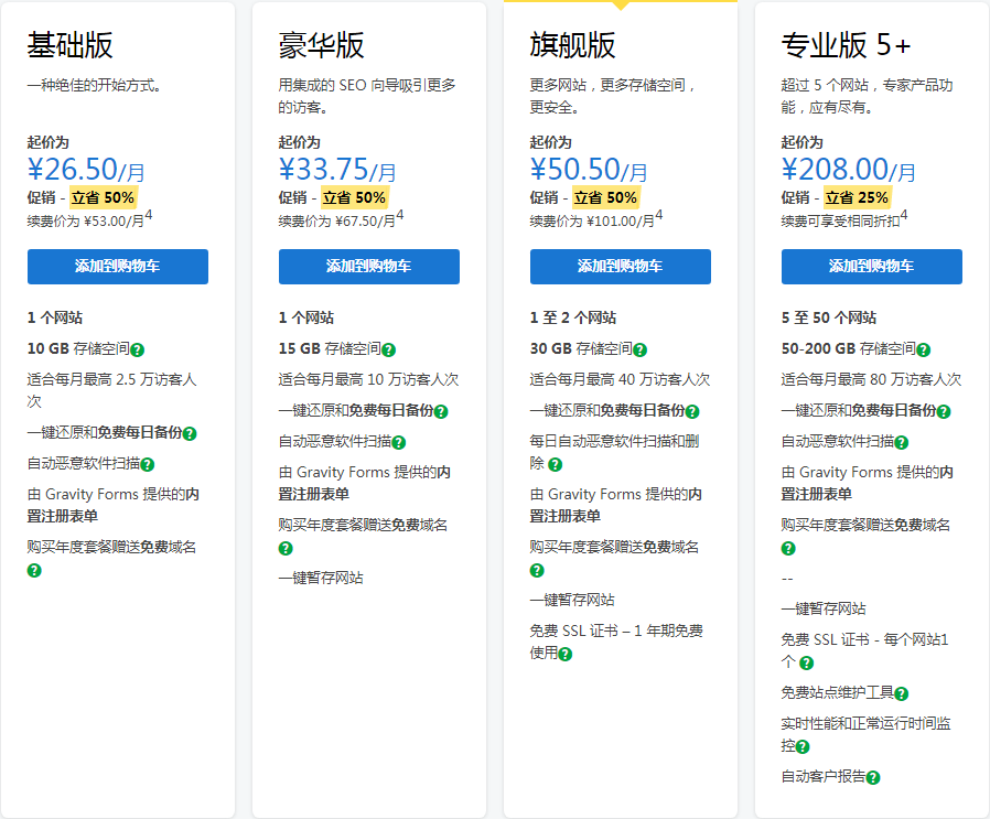 GoDaddy WordPress托管主机