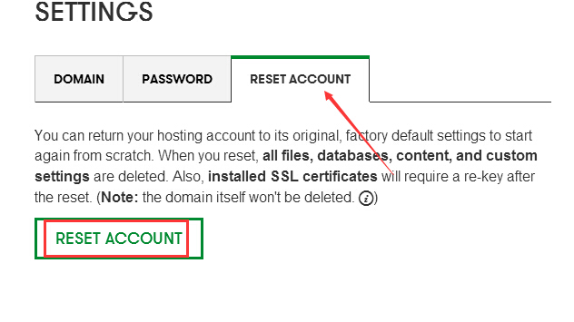 点击“RESET ACCOUNT”