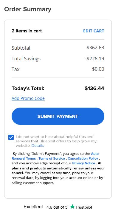 BlueHost美国站注册购买教程